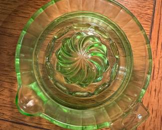 Vintage Green Depression Glass Juicer 