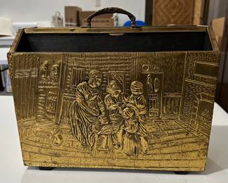 Vintage Brass Relief Magazine Rack 
