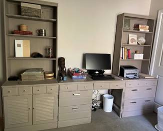 Ethan Allen Desk & Bookcase Cabinets, Monitor, Books