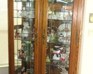 Oak/Glass Double Door Curio Cabinet with bottom drawer