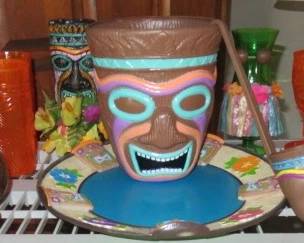 Plastic Tiki Ice Bucket, Serving Platter, Hula Girl Salt & Pepper Shakers
