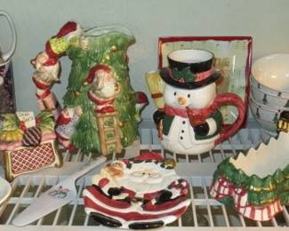 Fitz & Floyd Climbing Santa’s Pitcher, Sakura Magic of Santa All Purpose Bowls 