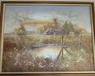 Artist Signed, Swan framed Oil on Canvas Painting