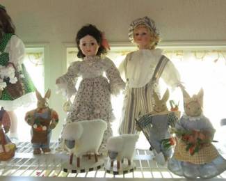 Vintage Bunny & Lamb Figurines, Porcelain Dolls