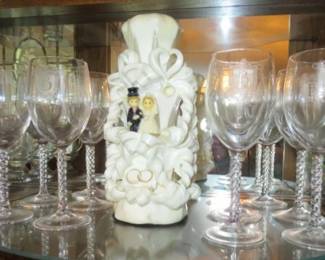 Etched B Initial Wine Glasses