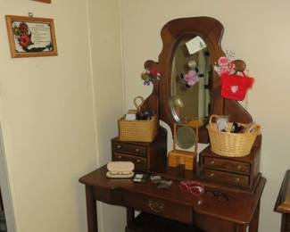 Dark Wood Vanity Dressing Table with Bench