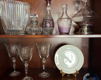various crystal including Anthropologie etched goblets
