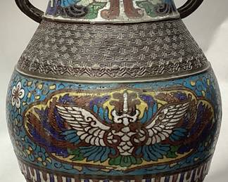 EARLY CHAMPLEVE LAMP BASE, 12’’ H