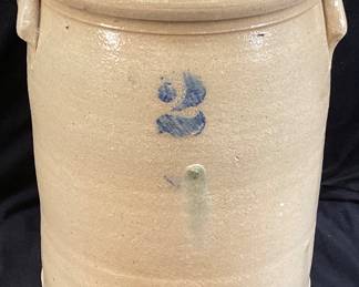 TWO HANDLED MARKED 2 GALLON CROCK, 11’’ H