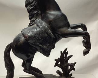 BLACK METAL HORSE FIGURINE, 16’’ H