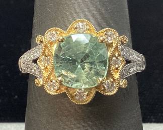 18KT TWO TONE GOLD SAPPHIRE & DIAMOND RING, SIZE 6.75, G.I.A. CERTIFIED NO HEAT SAPPHIRE, 2.67cts SAPPHIRE, 0.30cts DIAMONDS, 5.4g TOTAL WEIGHT, GGA APPRAISAL $18,570.00