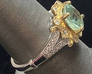 18KT TWO TONE GOLD SAPPHIRE & DIAMOND RING, SIZE 6.75, G.I.A. CERTIFIED NO HEAT SAPPHIRE, 2.67cts SAPPHIRE, 0.30cts DIAMONDS, 5.4g TOTAL WEIGHT, GGA APPRAISAL $18,570.00