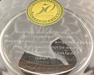 ROBERT SCHULLER’S CRYSTAL CATHEDRAL 50 YEAR ANNIVERSARY VASE, 9’’ H