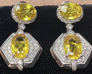 14KT WHITE GOLD SAPPHIRE & DIAMOND EARRINGS, 6.98cts SAPPHIRE, 0.85cts DIAMONDS, 6.6g TOTAL WEIGHT, GGA APPRAISAL $13,640.00