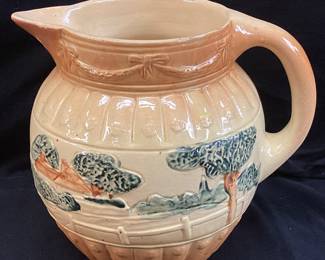 EARLY ROSEVILLE LANDSCAPE PATTERN PITCHER, 7.5’’ H
