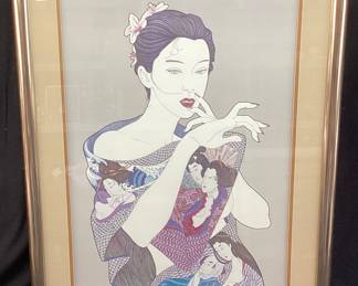 FRAMED JAPANESE WOMAN ART PRINT