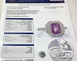 PLATINUM SAPPHIRE & DIAMOND RING, SIZE 7.25, 1.65cts SAPPHIRE, 0.47cts DIAMONDS, 6.8g TOTAL WEIGHT, G.I.A. CERTIFIED, GGA APPRAISAL $13,920.00
