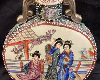 HAND PAINTED SATSUMA DOUBLE SIDED VASE, 8’’ H