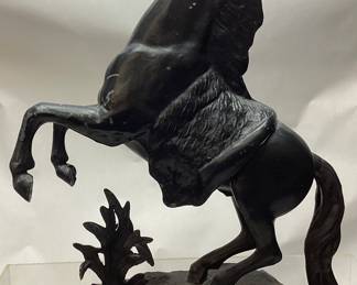 BLACK METAL HORSE FIGURINE, 16’’ H