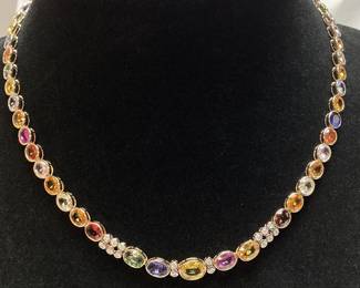 14KT YELLOW GOLD MULTI COLOR SAPPHIRE & DIAMOND NECKLACE, 39.04cts SAPPHIRE, 0.48cts DIAMONDS, 26g TOTAL WEIGHT, GGA APPRAISAL $47,820.00