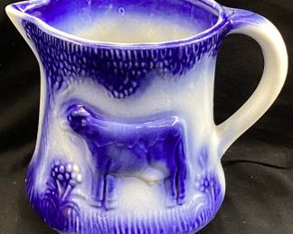 BLUE & WHITE COW PITCHER, 6.5’’ H