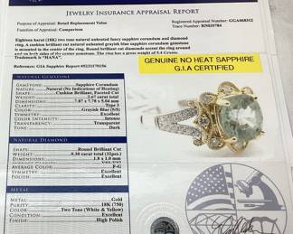 18KT TWO TONE GOLD SAPPHIRE & DIAMOND RING, SIZE 6.75, G.I.A. CERTIFIED NO HEAT SAPPHIRE, 2.67cts SAPPHIRE, 0.30cts DIAMONDS, 5.4g TOTAL WEIGHT, GGA APPRAISAL $18,570.00