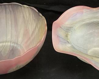 (2) RUEVEN PATTERN BOWLS BY NOUVEAU ART GLASS, (2) RUEVEN PATTERN BOWLS BY NOUVEAU ART GLASS,