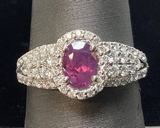 PLATINUM KASHMIR SAPPHIRE & DIAMOND RING, SIZE 6.75, 0.87cts SAPPHIRE, 0.56cts DIAMONDS, 6.2g TOTAL WEIGHT, G.I.A. CERTIFIED RARE UNHEATED KASHMIR SAPPHIRE, AIGL APPRAISAL $13,532.00