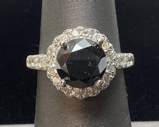 14KT WHITE GOLD FANCY BLACK & COLORLESS DIAMOND RING, SIZE 6, 3.4cts BLACK DIAMOND, 0.67cts COLORLESS DIAMONDS, 5.4g TOTAL WEIGHT, GGA APPRAISAL $6,840.00