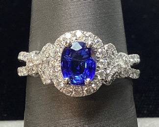 PLATINUM SAPPHIRE & DIAMOND RING, SIZE 6.75, 0.98cts SAPPHIRE, 0.73cts DIAMONDS, G.I.A. CERTIFIED NATURAL GENUINE SAPPHIRE, 6.6g TOTAL WEIGHT, AIGL APPRAISAL $11,784.00
