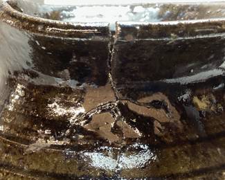 EARLY SALT GLAZED PITCHER, 11.5’’ H, FIRING SEPARATION ON THE LIP