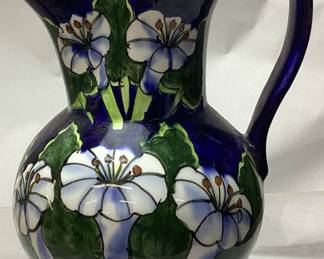 SIGNED MEX Q. FLORAL PITCHER