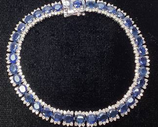 14KT WHITE GOLD SAPPHIRE & DIAMOND BRACELET, 16.48cts SAPPHIRE, 2.76cts DIAMONDS, 16.7g TOTAL WEIGHT, GGA APPRAISAL $29,540.00