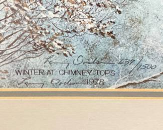 1978 SIGNED LARRY DODSON #637/1500, WINTER AT CHIMNEY TOPS FRAMED PRINT