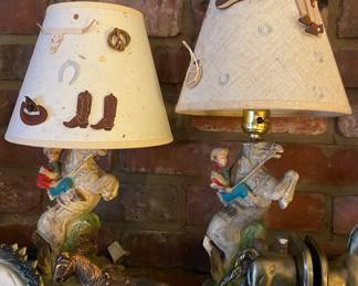Pair of Chalkware Western Lamps
