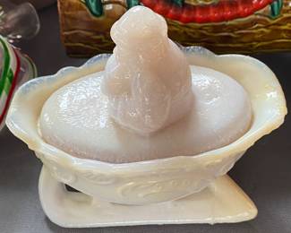 Old Santa Milk Glass Container