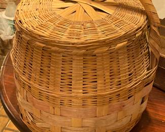 This is a wicker basket for sale.