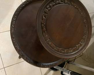 19th Century dark 2 tier tabletop with design.