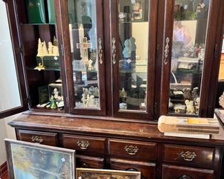 China cabinet, Hummel, snowbabies, antique paintings. 