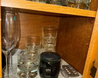 Lots of Crystal glassware inc Tiffany Champagne flutes and Polish water + whiskey glasses