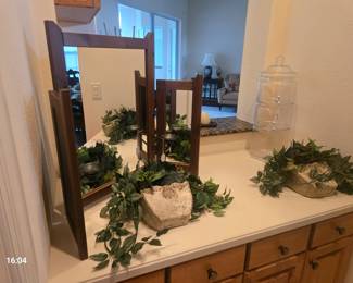 Tri fold mirror with candle holders