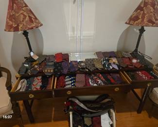 3 drawer credenza, full of men's ties...approx 75 mens dress tiesm