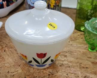 FIRE KING TULIP BOWL WITH LID