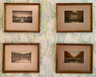 Series of framed colored etchings of Paris 
