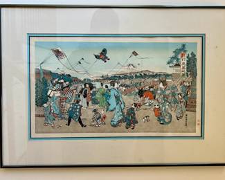 Framed antique Japanese Blockprint painting