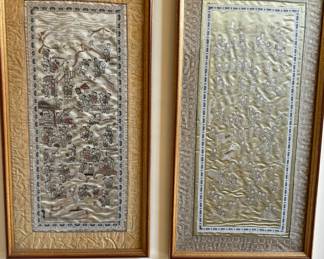 Framed Asian antique silk embroidery panels