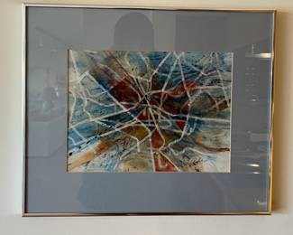 Framed abstract watercolor signed by S. Bradaker