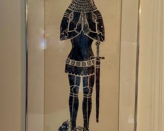 Framed print of medieval brass effigy rubbing