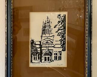 Framed etching "Victoria and Albert Museum" signed by Leggett 