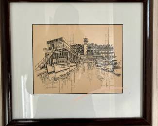 Framed illustration "Bourbon and Water" signed by Christopher Paul Bollen